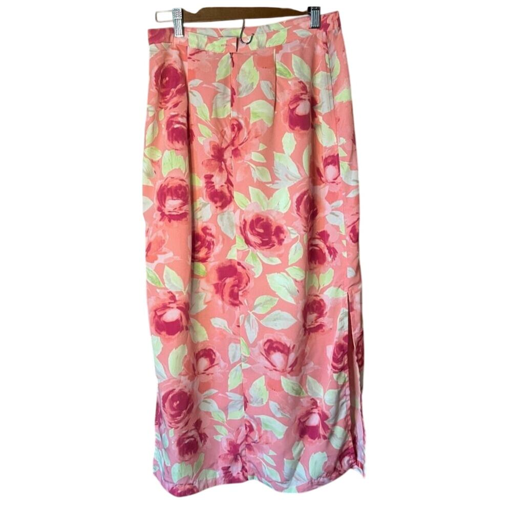 Beautiful Pink Christopher and Banks Floral Print Long Zip Maxi Skirt Size 4 - Picture 2 of 8